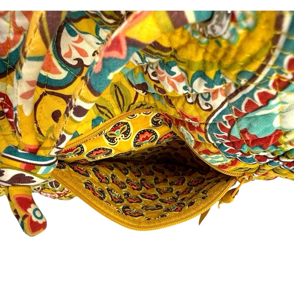 Vera Bradley Provencal Drawstring Backsack Front Pocket Quilt Yellow Blu Retired